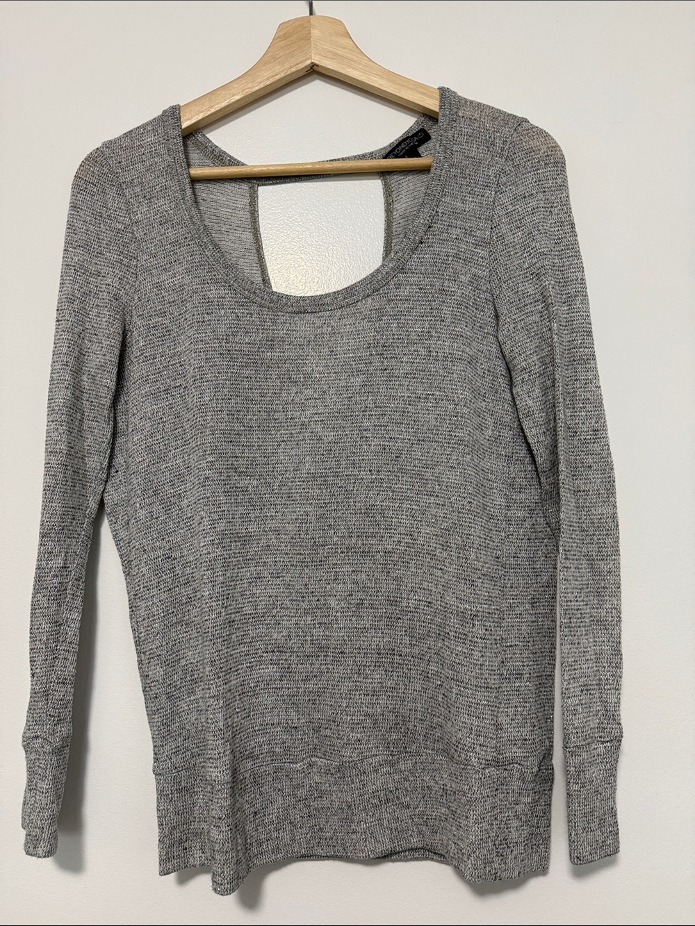 Beyond Yoga Gray Scoop Neck Knit open back Sweater